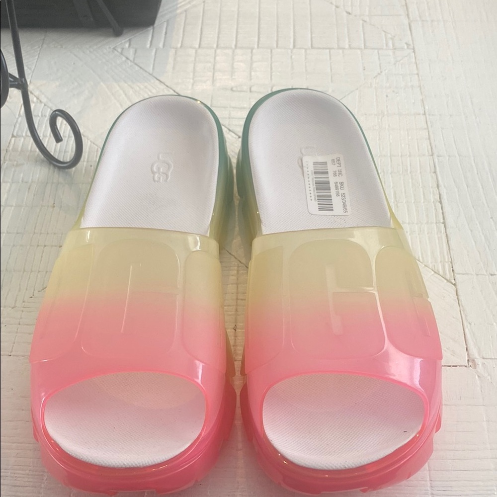 UGG Pink and Yellow Slide Sandals